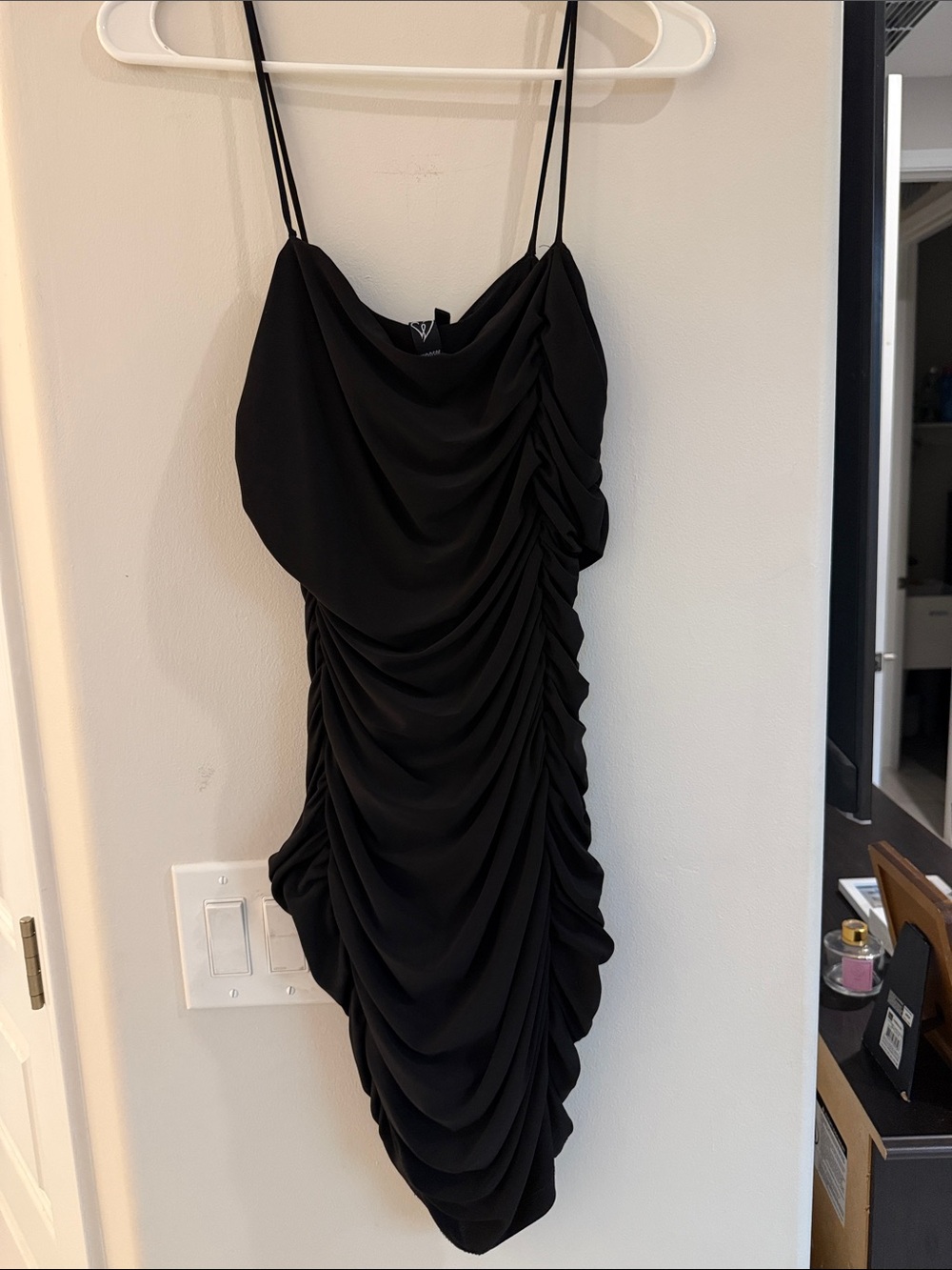 Windsor Black Ruched Cowl Slip Mini Dress
